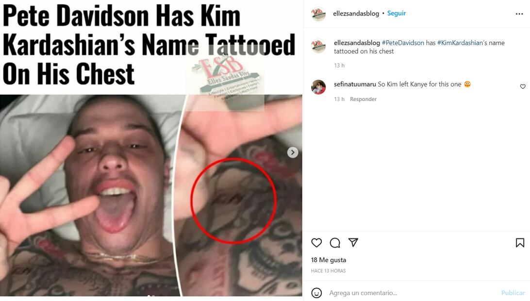 ¡Otro! Pete Davidson se tatúa el nombre de Kim Kardashian en el pecho