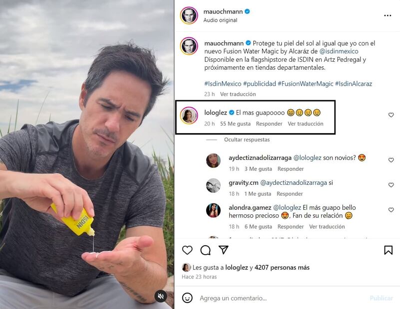 El comentario de Lorena González en las redes sociales de Mauricio Ochmann / Foto: Captura de pantalla