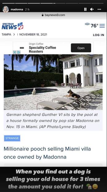 Madonna reacciona a la noticia del perro que vende su antigua mansión
