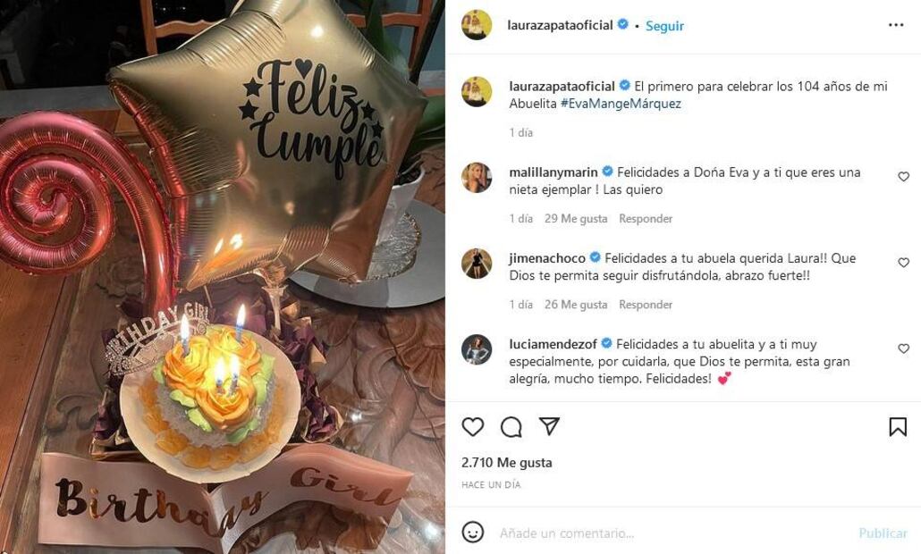 Thalía y Laura Zapata celebran los 104 años de su abuela Eva Mange