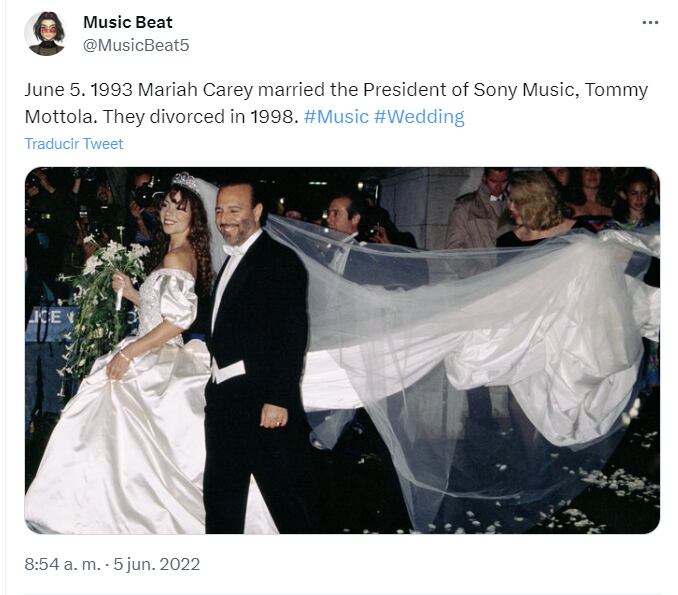Mariah y Tommy anunciaron su separación en 1997 y el divocrcio les fue otorgado en 1998 / Twitter