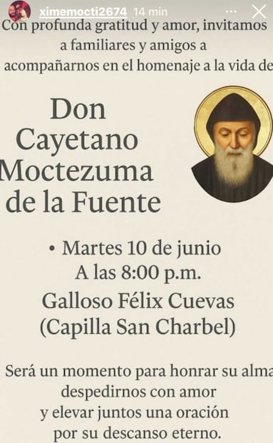 Ximena Moctezuma, tía de Frida Sofía, extendió la invitación al homenaje de Don Cayetano Moctezuma / Foto: Instagram @ximemocti2674