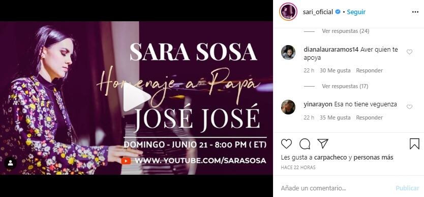 Sarita Sosa anuncia homenaje a José José y le llueven críticas 