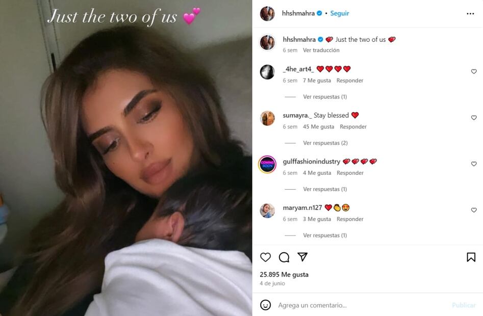 La jequesa Sheika Mahra de Dubái con su bebé / Foto: Instagram