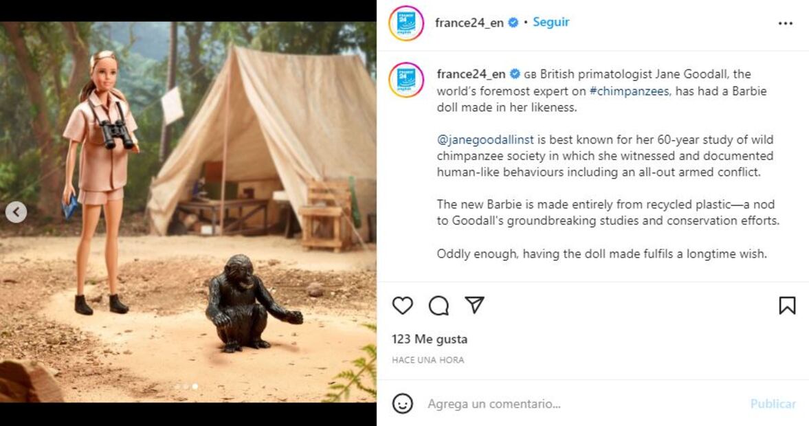 Barbie lanza muñeca inspirada en Jane Goodall, pionera en estudio de los chimpancés