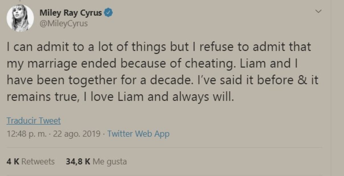 “Amo a Liam y siempre lo haré”: Miley Cyrus rompe el silencio tras la noticia de su divorcio 