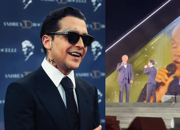 Christian Nodal comparte mágico momento con Andrea Bocelli en el escenario