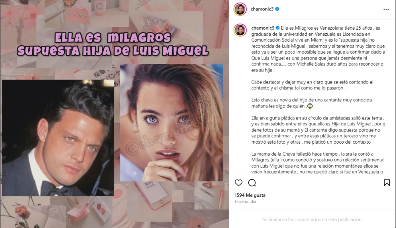 El origen de los rumores sobre la hija no reconocida de Luis Miguel / Foto: Instagram