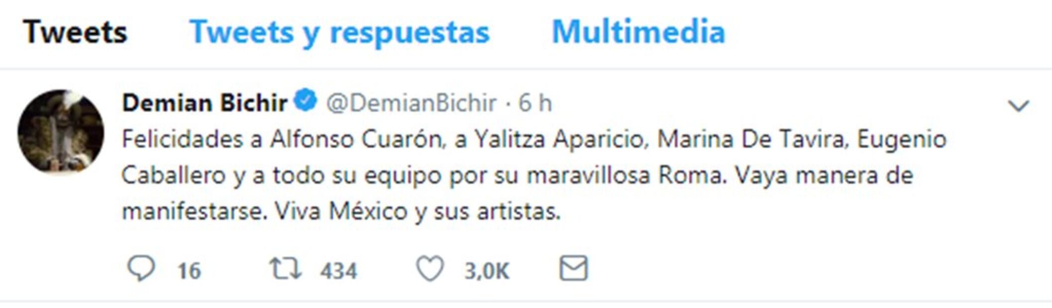 Amigos felicitan a Alfonso Cuarón por la nominación de Roma a los premios Oscar