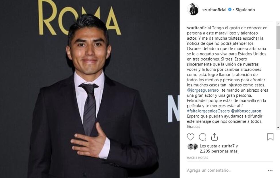 Sebastián Zurita envía mensaje de apoyo a Jorge Guerrero, actor de Roma, tras el rechazo de su visa 