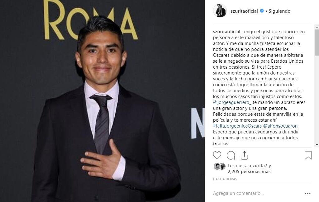 Sebastián Zurita envía mensaje de apoyo a Jorge Guerrero, actor de Roma, tras el rechazo de su visa 