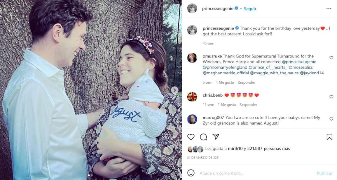 La princesa Eugenia celebra a su hijo August por su primer cumpleaños