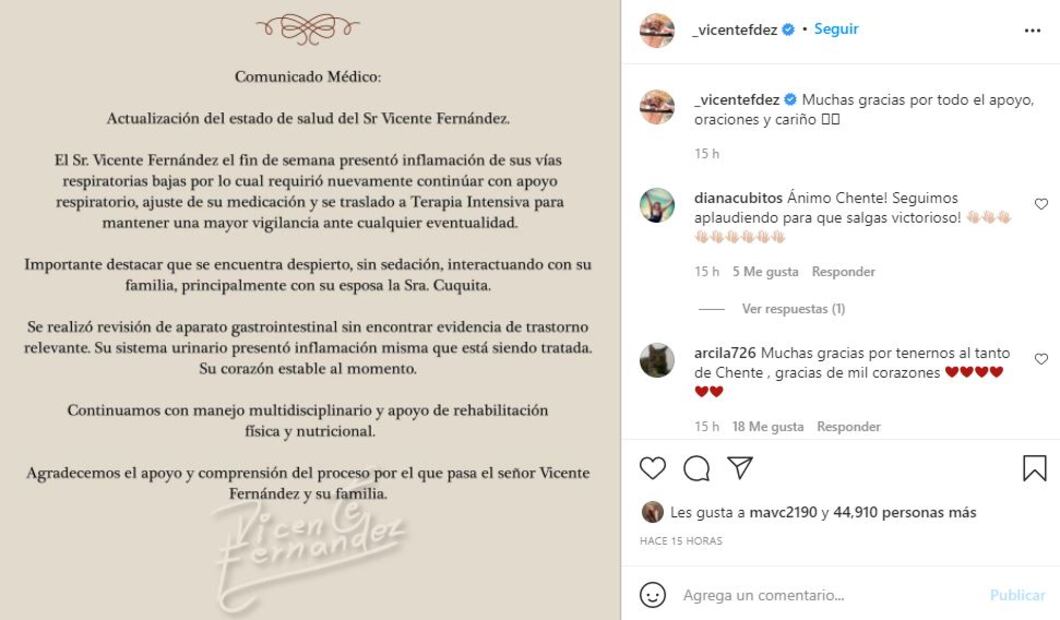 Vicente Fernández regresa a terapia intensiva