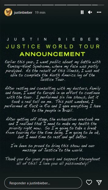 Justin Bieber cancela su tour en América por problemas de salud