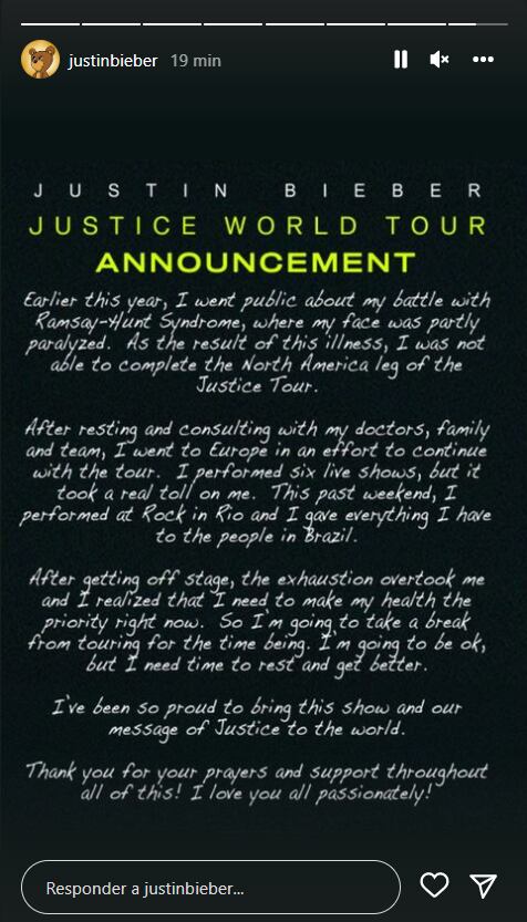 Justin Bieber cancela su tour en América por problemas de salud