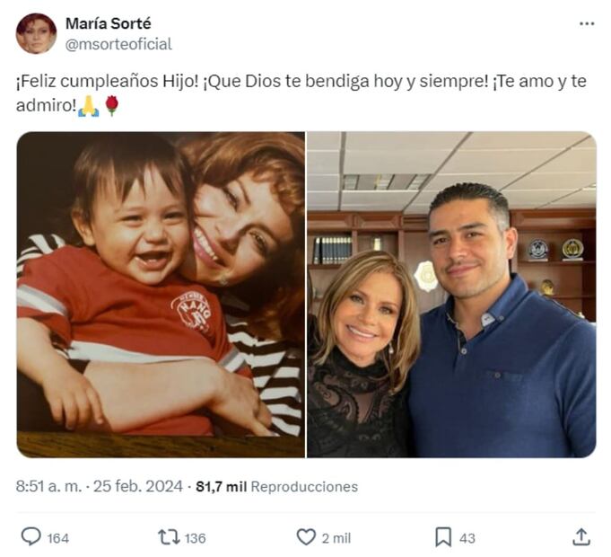 María Sorté felicita a su hijo Omar García Harfuch por su cumpleaños / Captura de pantalla