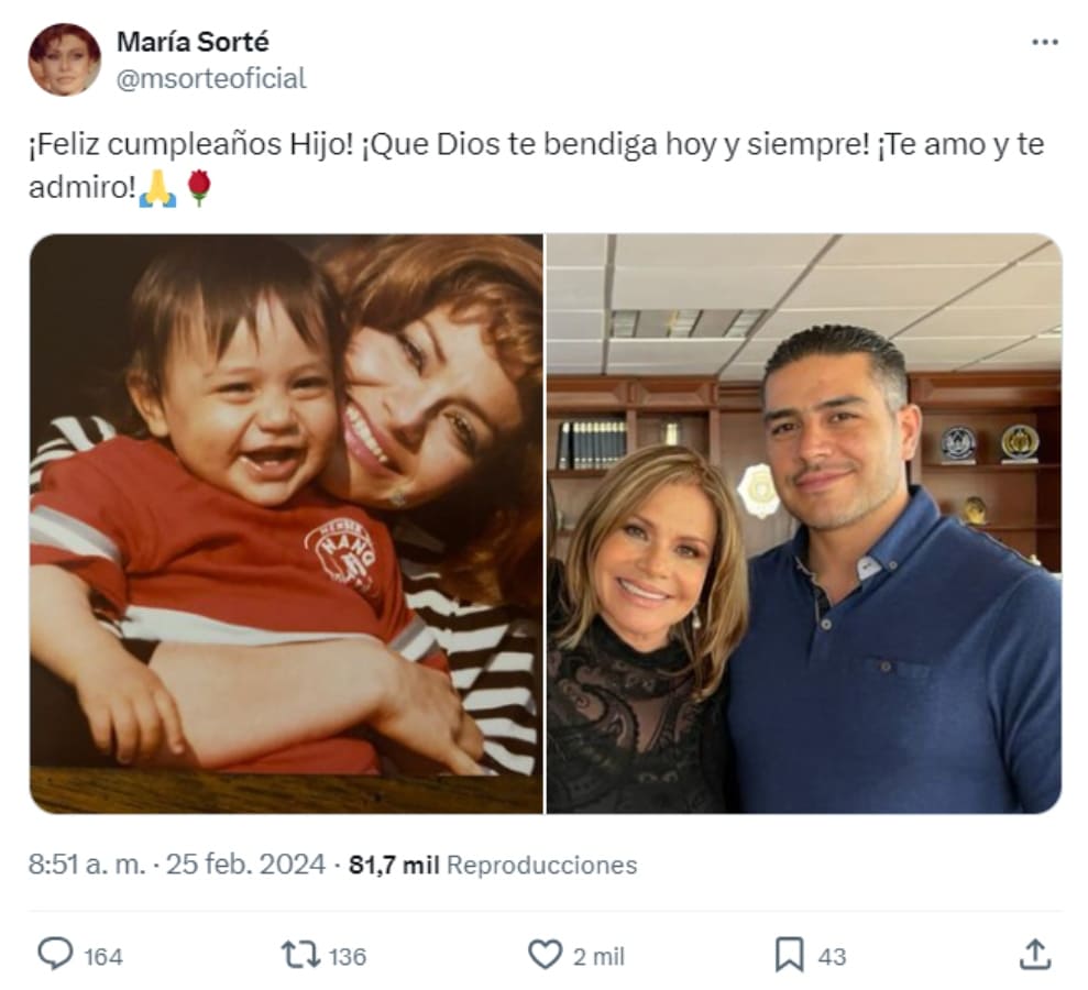 María Sorté felicita a su hijo Omar García Harfuch por su cumpleaños / Captura de pantalla