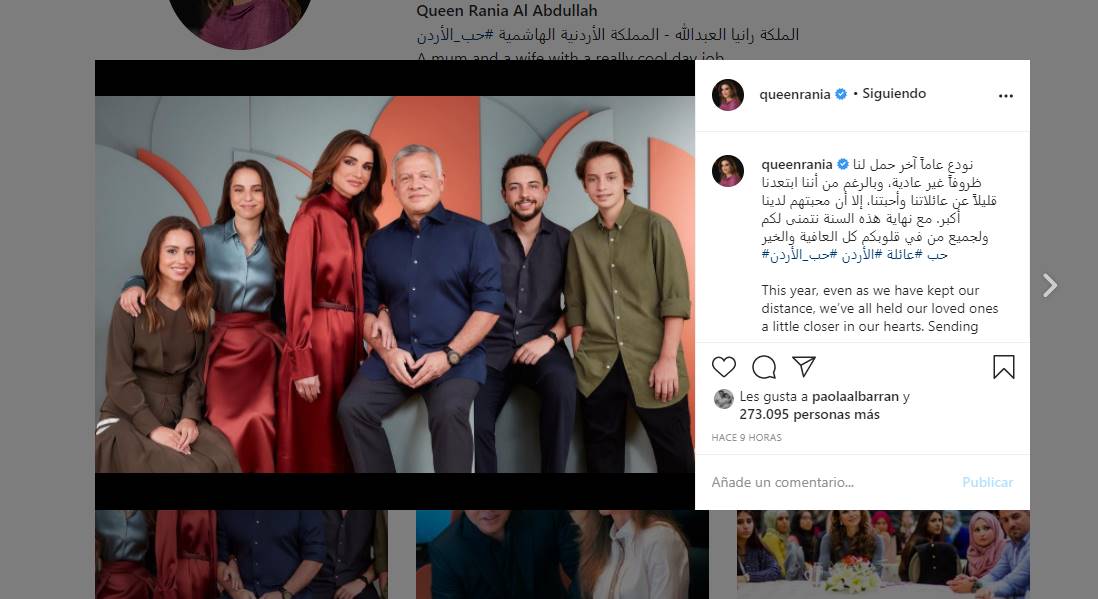 La reina Rania de Jordania dedica afectuosa tarjeta de Fin de Año