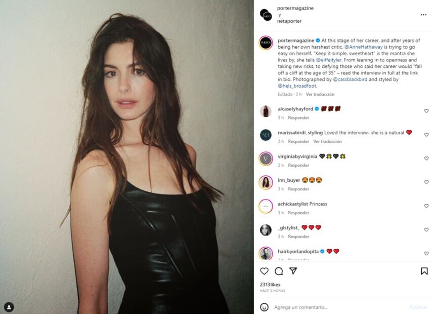 La actriz Anne Hathaway en la revista Porter / Instagram: @portermagazine