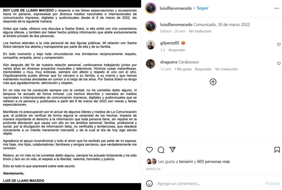 "Nunca me he arrepentido de nada, estoy muy orgulloso de mi nombre", Luis de Llano Macedo