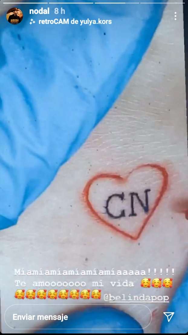 Belinda se tatúa las iniciales de Christian Nodal: es el amor de su vida
