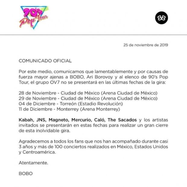 Revelan que OV7 quedó fuera de 90’s Pop Tour por presuntos problemas legales 