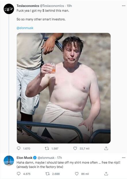 Elon Musk se burla de su foto topless y exclama "free the nip..." 