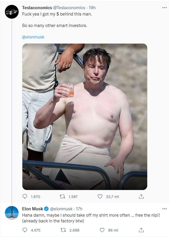 Elon Musk se burla de su foto topless y exclama "free the nip..." 