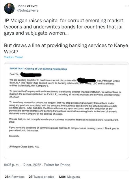 Kanye West. JP Morgan cancela sus cuentas bancarias y él responde