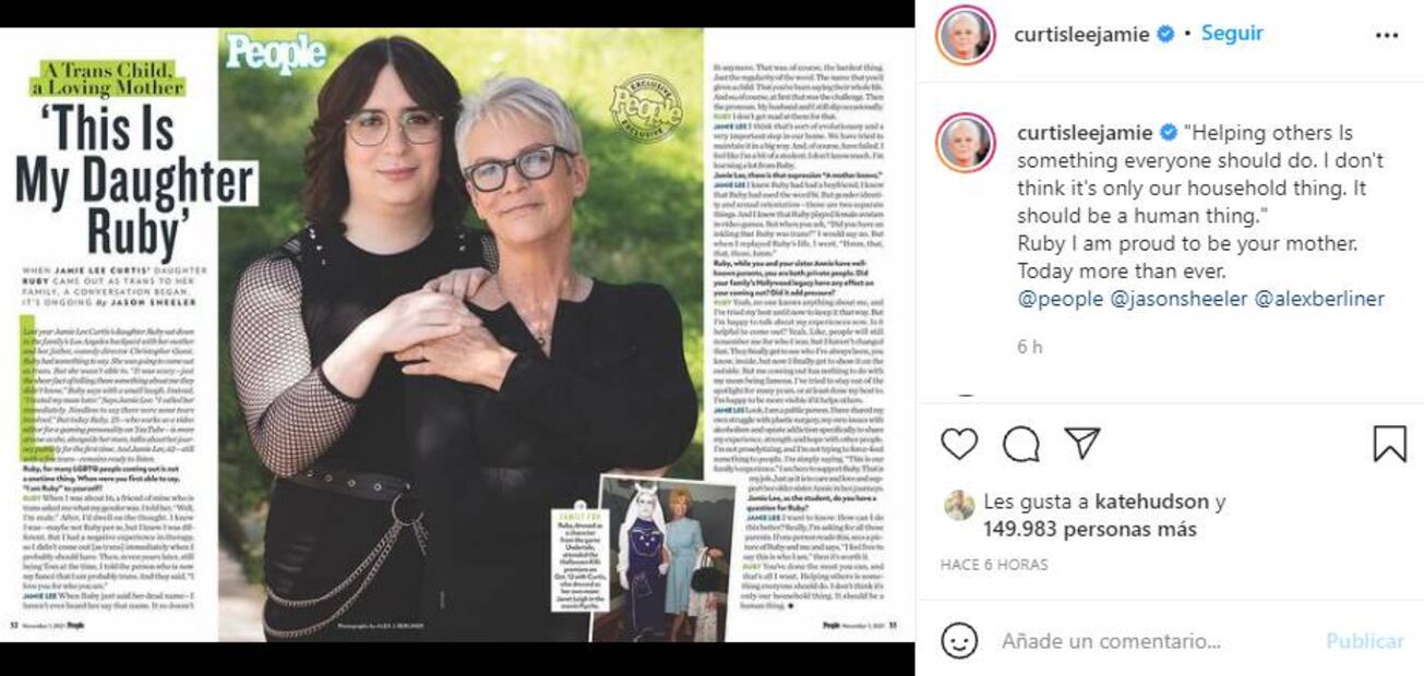 Jamie Lee Curtis presenta a su hija Ruby: "Estoy orgullosa de ser tu madre"