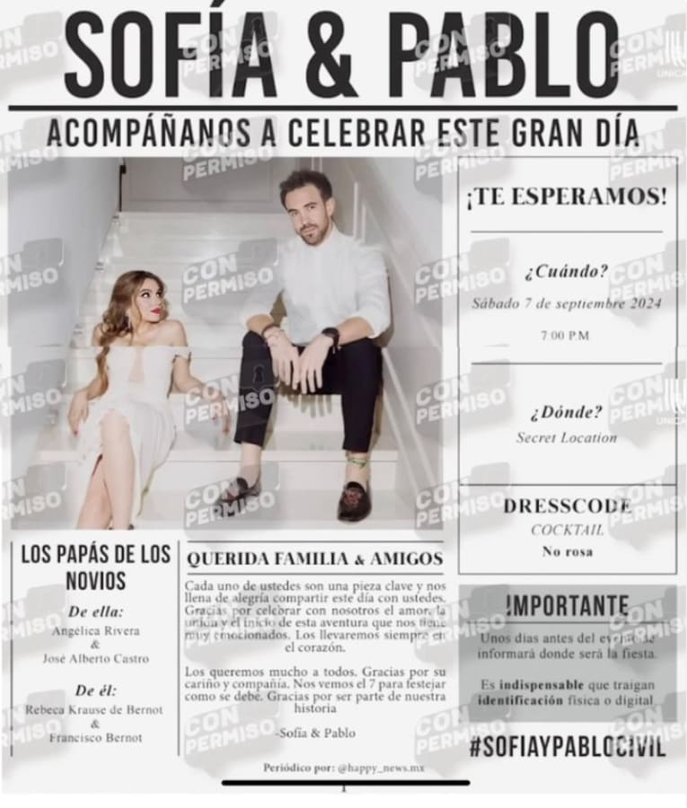 La invitación a la boda civil de Sofía Castro y Pablo Bernot / Foto: Instagram