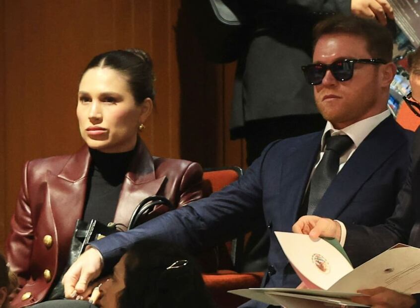 Saúl 'Canelo' Álvarez y Fernanda Gómez en la toma de protesta de Claudia Sheinbaum / Foto: Berenice Fregoso de El Universal