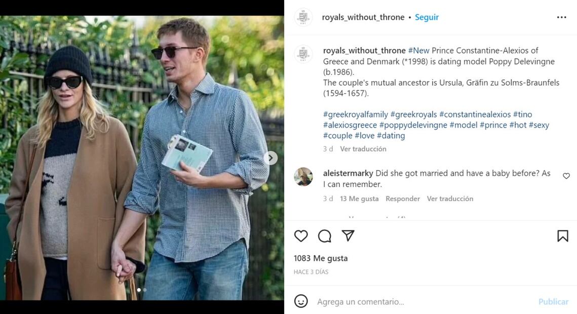 Nuevo romance real: El príncipe Constantino de Grecia y Poppy Delevingne fueron captados en un romántico paseo
