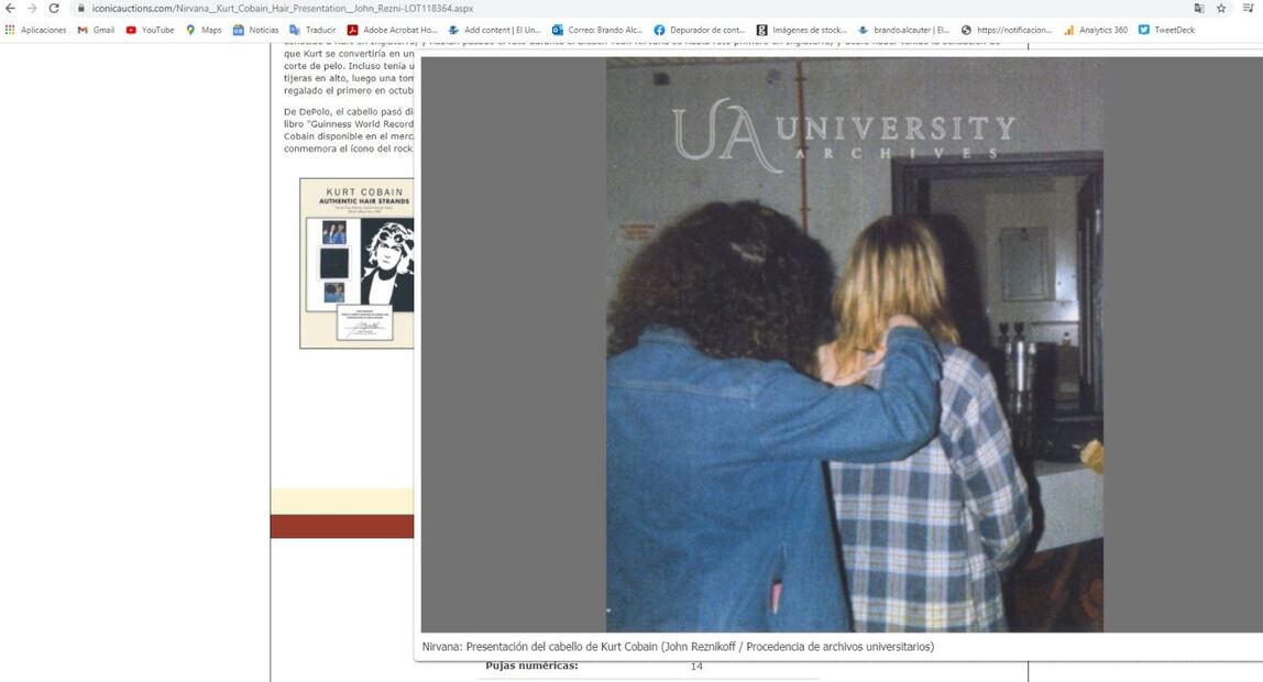 6 hebras del pelo de Kurt Cobain se subastan por casi 300 mil pesos