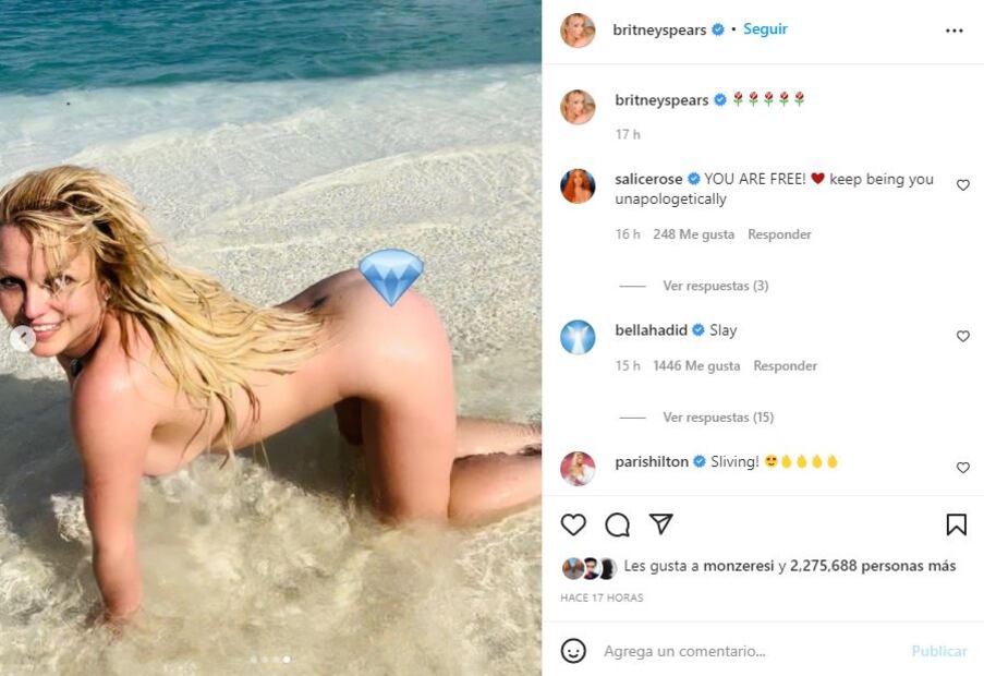 Britney Spears se desnuda en la playa y lo presume en Instagram