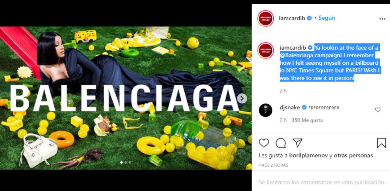 Cardi B es la nueva cara de Balenciaga
