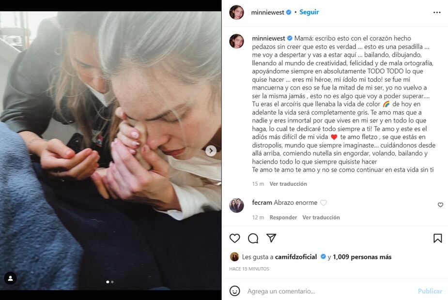 Minnie West, hija de Amparín Serrano, se despide de su mamá con dolorosa imagen