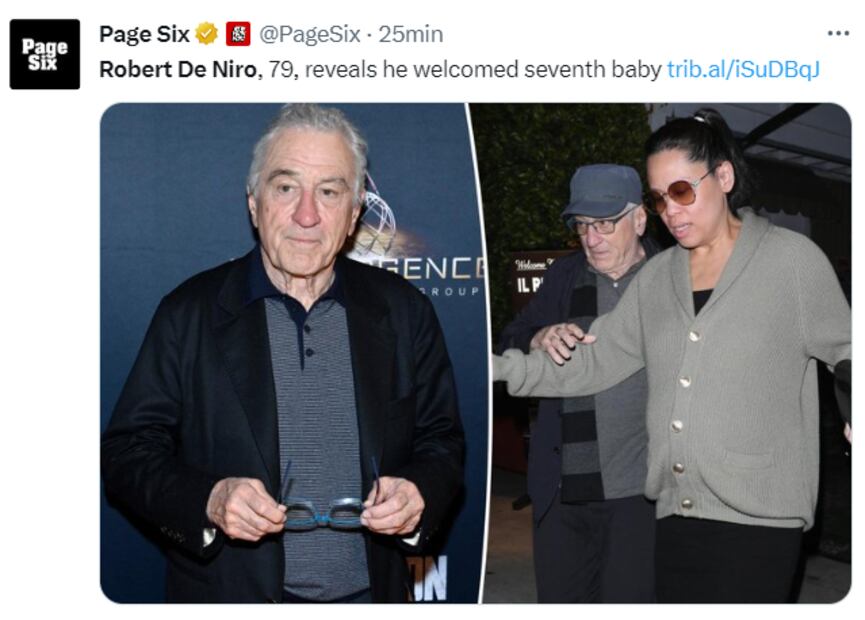 Robert De Niro, de 79 años, se convierte en papá por séptima vez