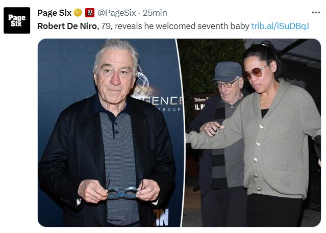 Robert De Niro, de 79 años, se convierte en papá por séptima vez
