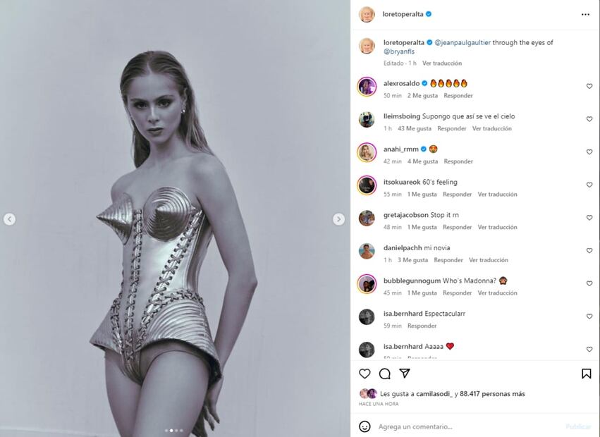 Loreto Peralta modelando para Jean Paul Gaultier / Instagram: @loretoperalta