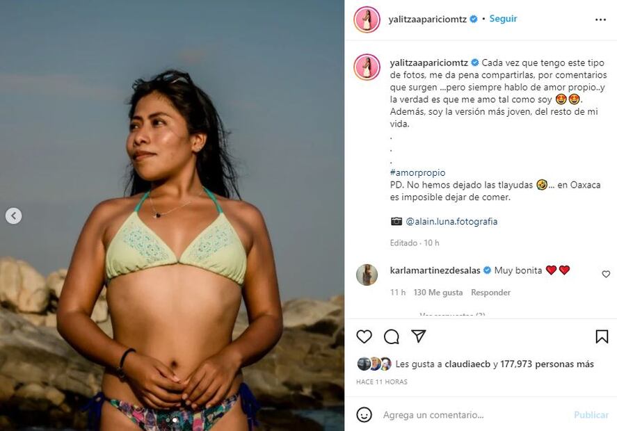 Yalitza Aparicio publica foto en bikini: “Me da pena compartirlas”