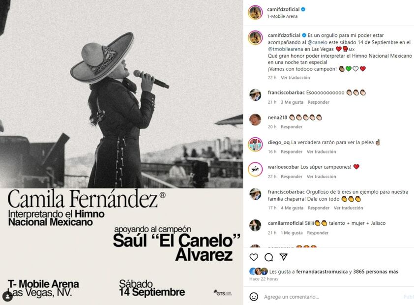Camila Fernández interpretando el himno nacional mexicano / Foto: Instagram