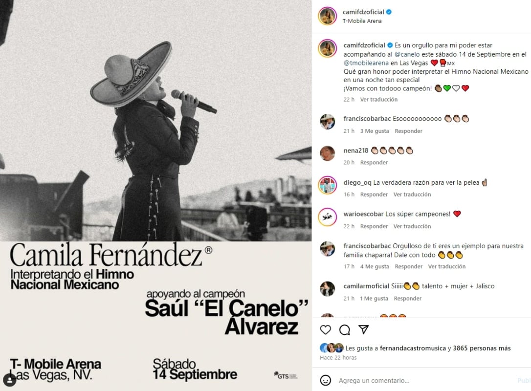 Camila Fernández interpretando el himno nacional mexicano / Foto: Instagram