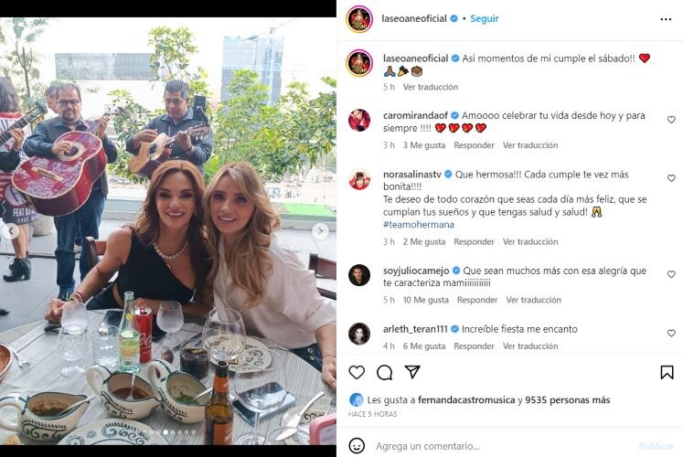 Angélica Rivera celebrando el cumpleaños de Mariana Seoane / Instagram: @laseoaneoficial