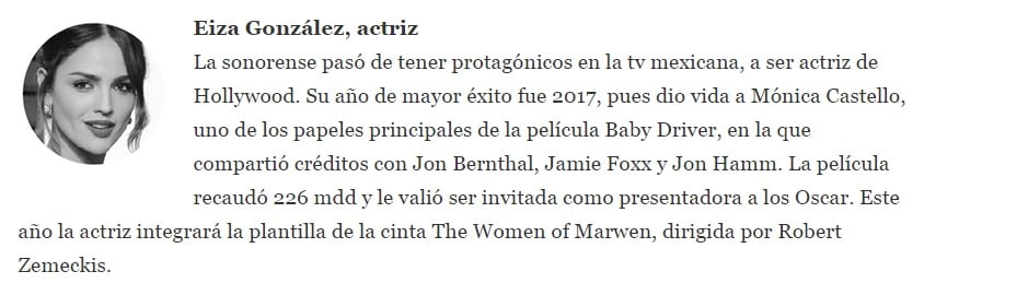 Eiza González en la lista de las 100 mujeres más poderosas de Forbes 2018
