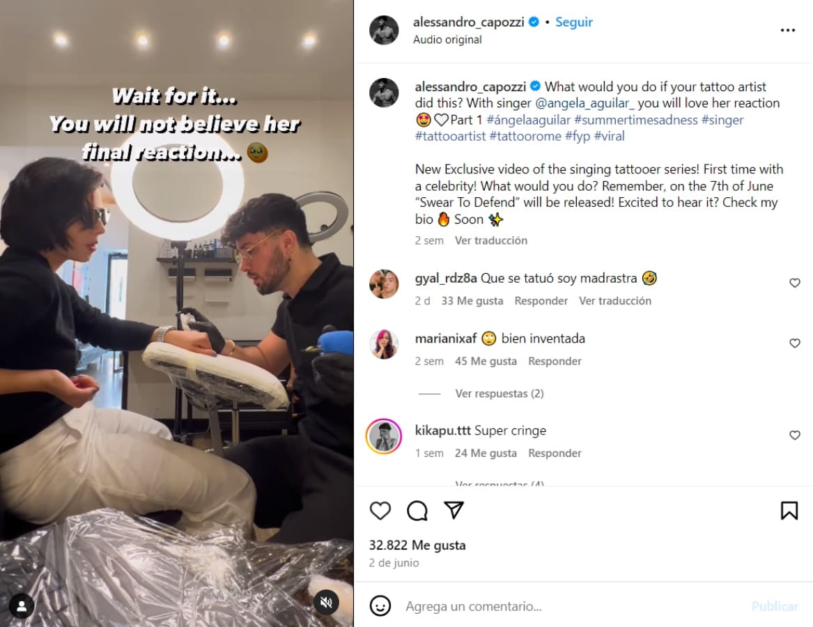 Ángela Aguilar en un estudio de tatuajes en Roma / Foto: Captura de pantalla