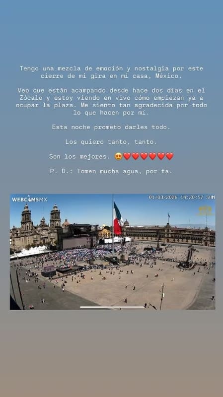 Shakira en concierto en el Zócalo de la CDMX 2026 / Foto: Instagram