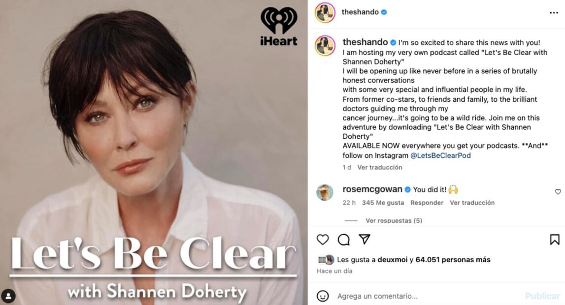 "Let's Be Clear", el podcast de Shannen Doherty / Instagram