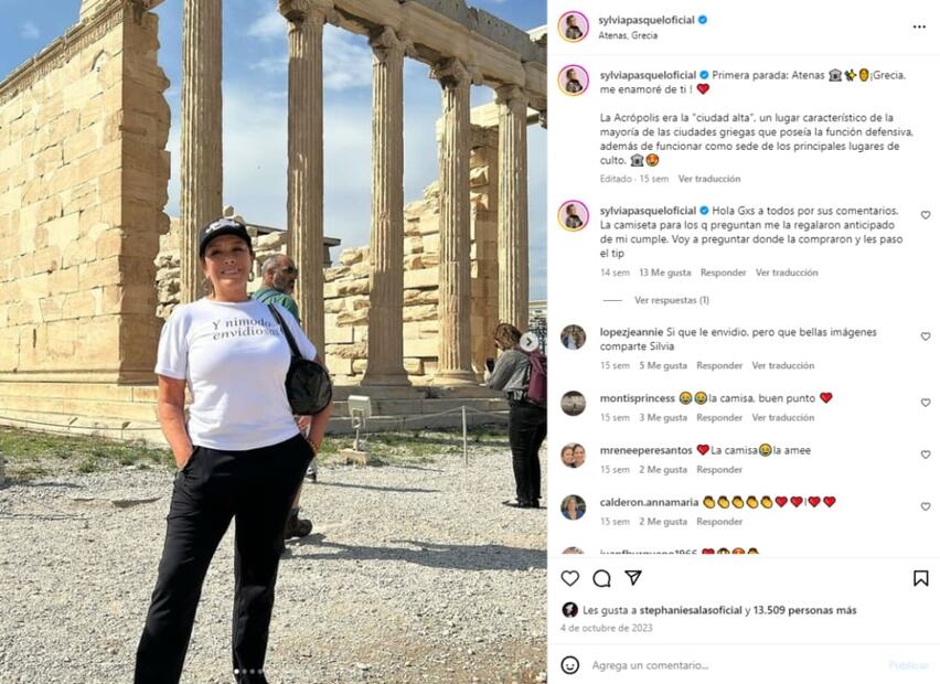 Sylvia Pasquel de viaje en Grecia antes de su accidente / Instagram
