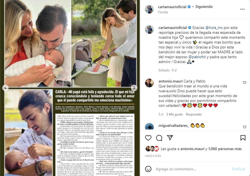 Toño Mauri habla de la llegada de su primera nieta Carla Isabelle